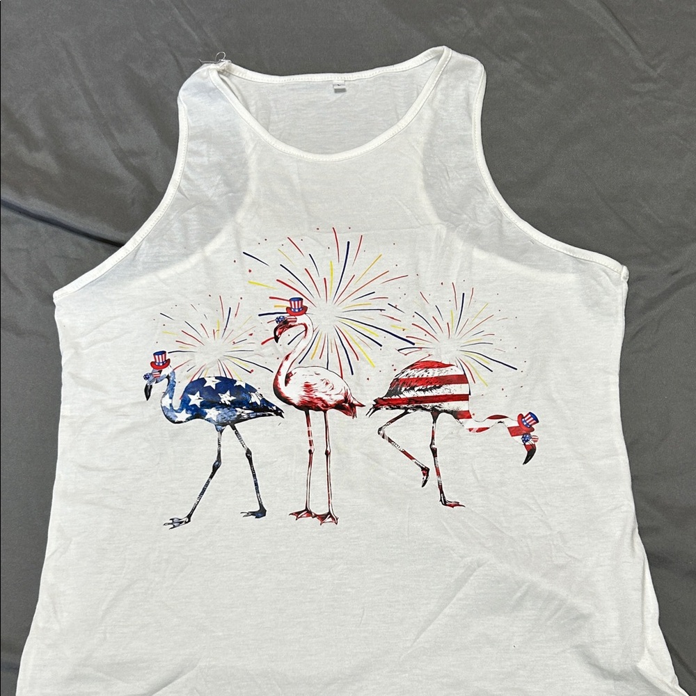 Patriotic Flamingo Fourth Fireworks Tank Top